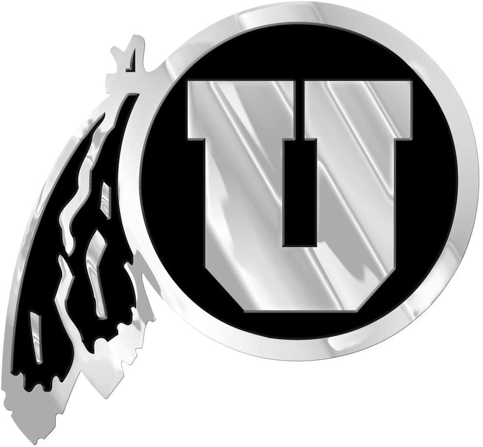 University of Utah Utes Auto Emblem, Silver Chrome Color, Raised Molded Shape Cut Plastic, Adhesive Tape Backing