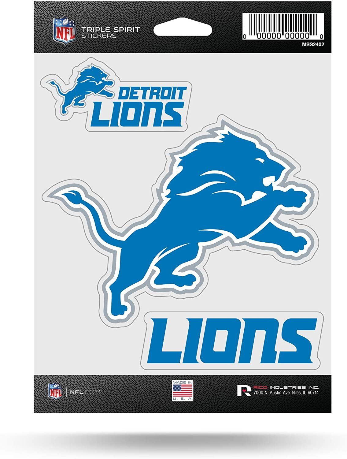 NFL Detroit Lions Die Cut 3-Piece Triple Spirit Sticker Sheet