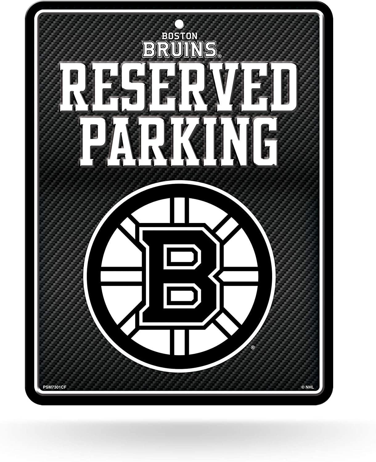 Boston Bruins Metal Parking Novelty Wall Sign 8.5 x 11 Inch Carbon Fiber Design