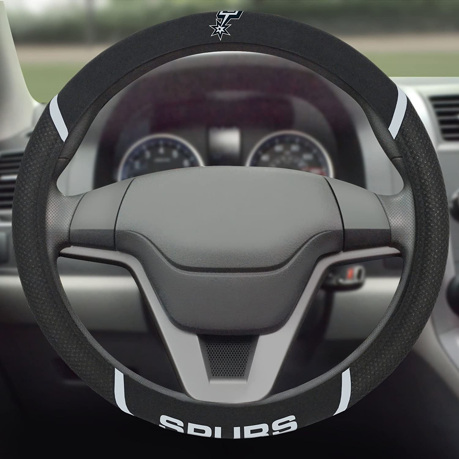San Antonio Spurs Steering Wheel Cover Premium Embroidered Black 15 Inch