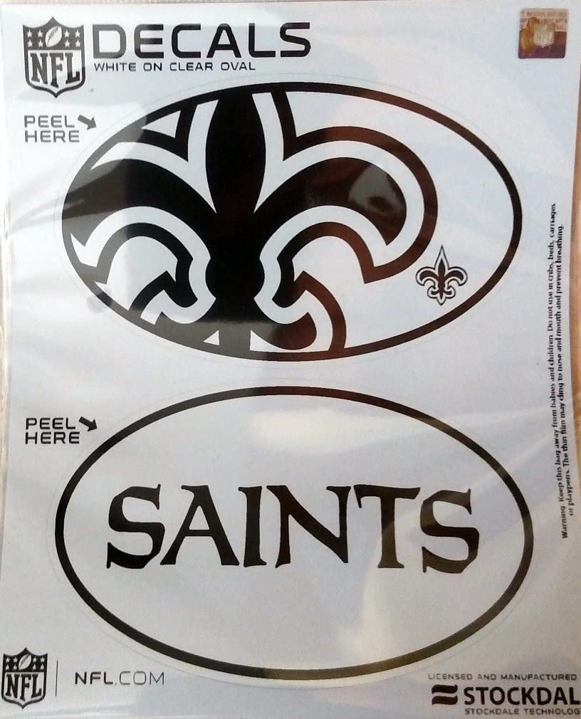 New Orleans Saints 2-Piece White and Clear Euro Decal Sticker Set, 4x2.5 Inch Each