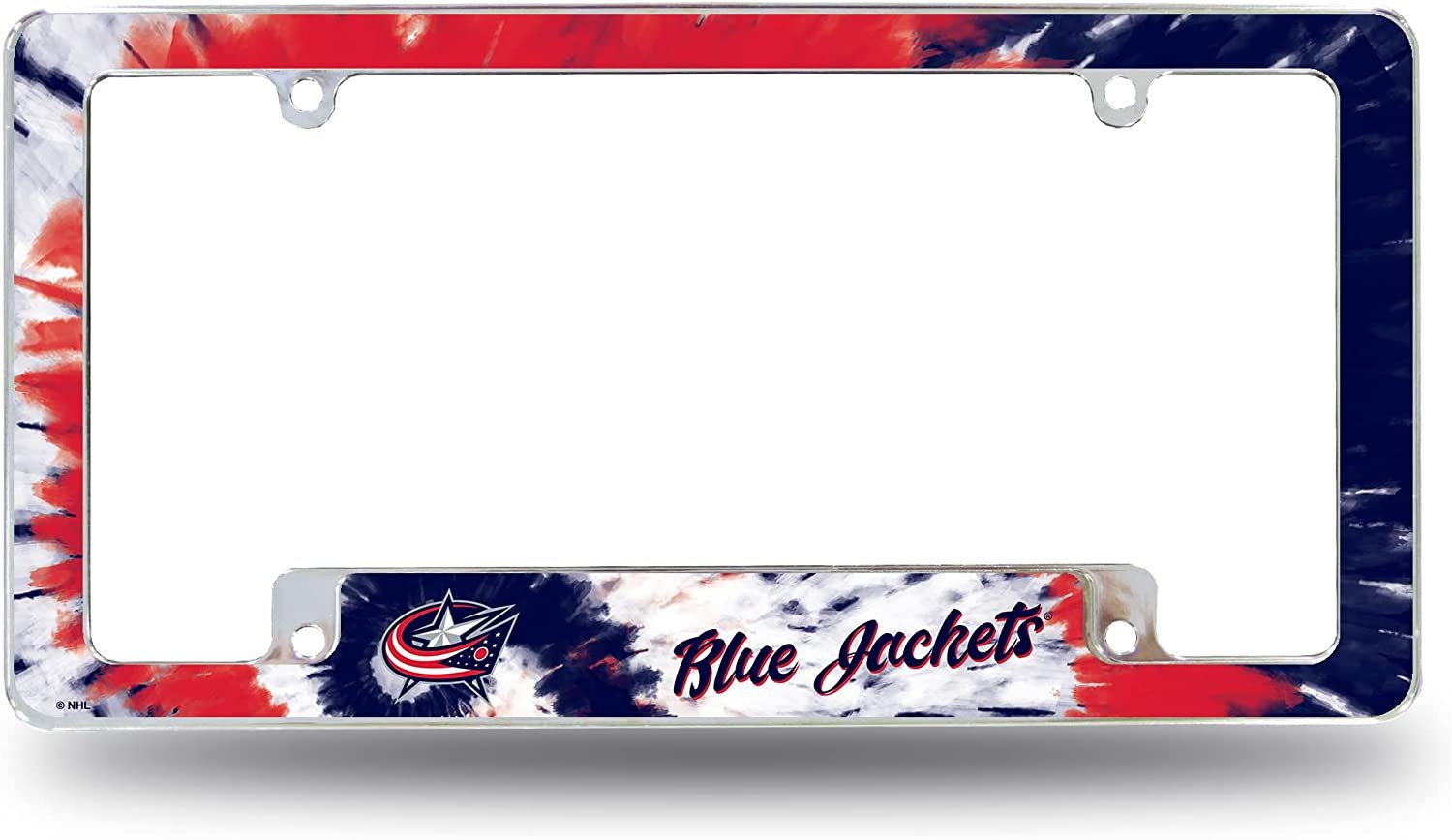 Columbus Blue Jackets Metal License Plate Frame Chrome Tag Cover Tie Dye Design 6x12 Inch