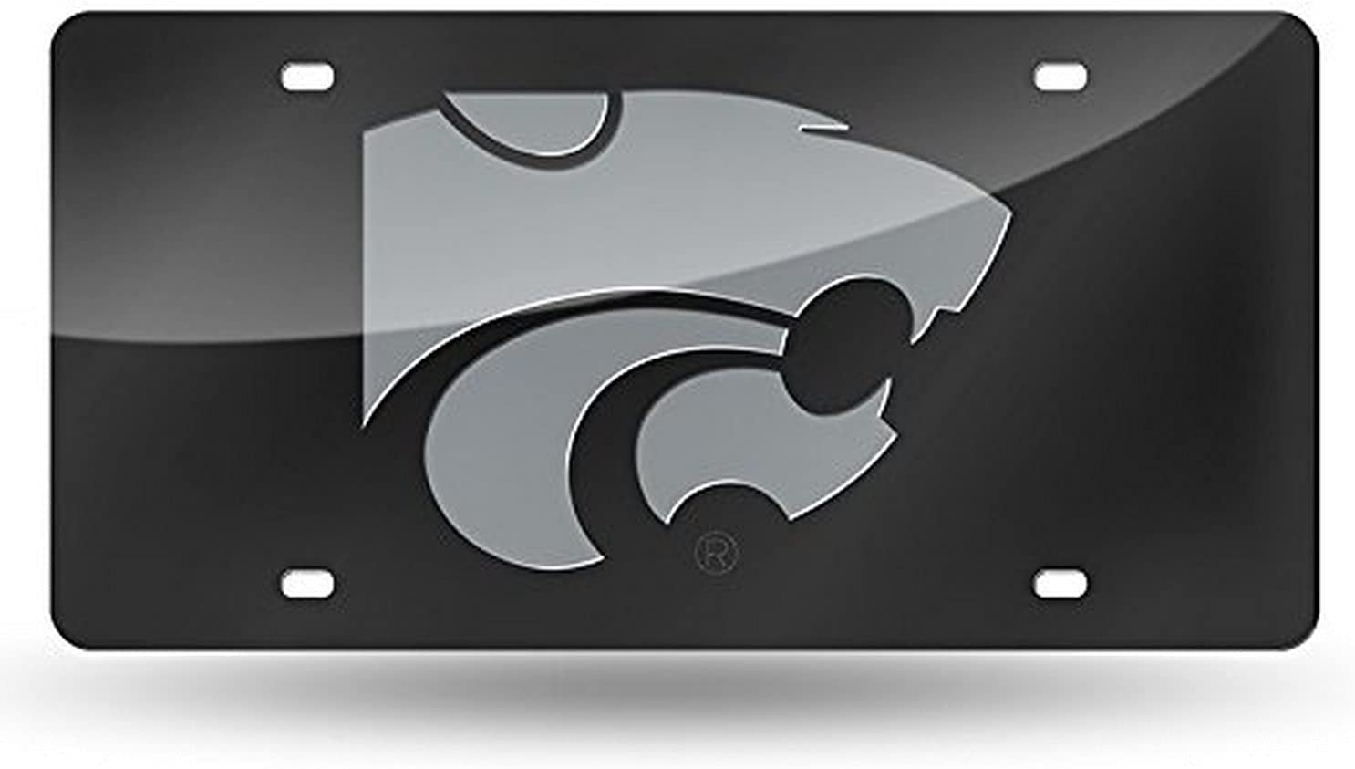 Kansas State University Wildcats Premium Laser Cut Tag License Plate, Black Mirrored Acrylic Inlaid, 12x6 Inch
