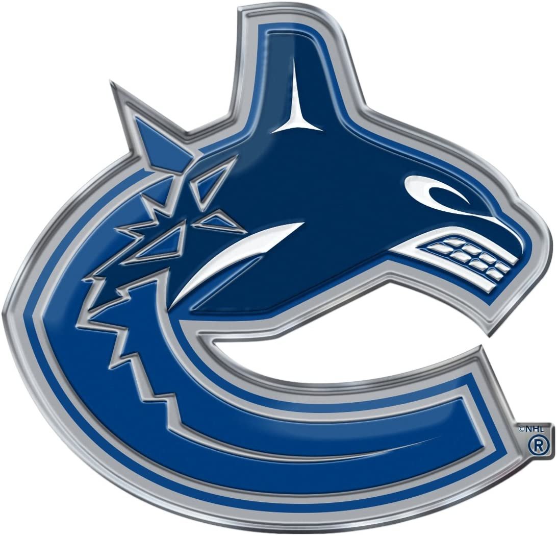 Vancouver Canucks Auto Emblem, Aluminum Metal, Embossed Team Color, Raised Decal Sticker, Full Adhesive Backing