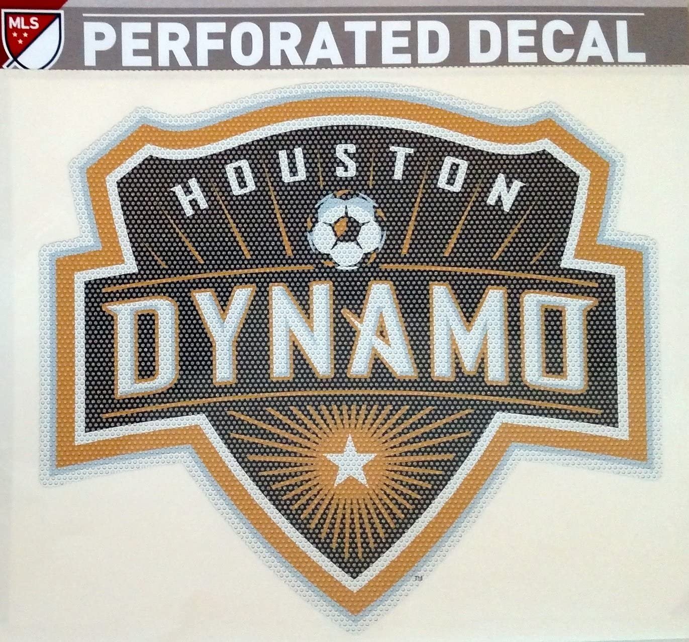 Houston Dynamo MLS 12 Inch Preforated Window Film Decal Sticker, One-Way Vision, Adhesive Backing