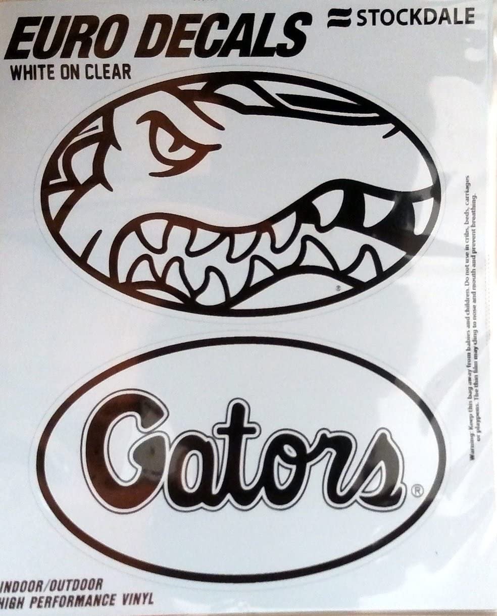 University of Florida Gators 2-Piece White and Clear Euro Decal Sticker Set, 4x2.5 Inch Each