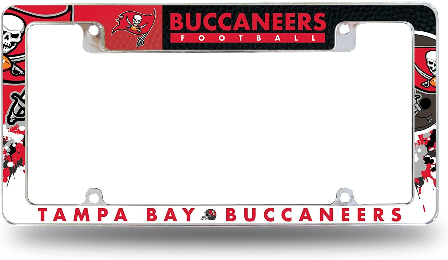 Tampa Bay Buccaneers Metal License Plate Frame Chrome Tag Cover All Over Design 6x12 Inch