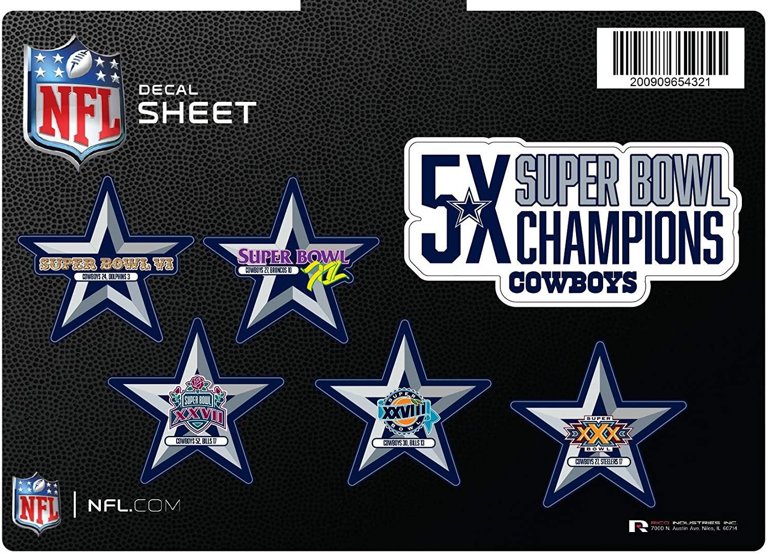 Cowboys Decal Sticker 5X Time Champions 5 Piece Multi Sheet Flat Vinyl Emblem Super Bowl Football