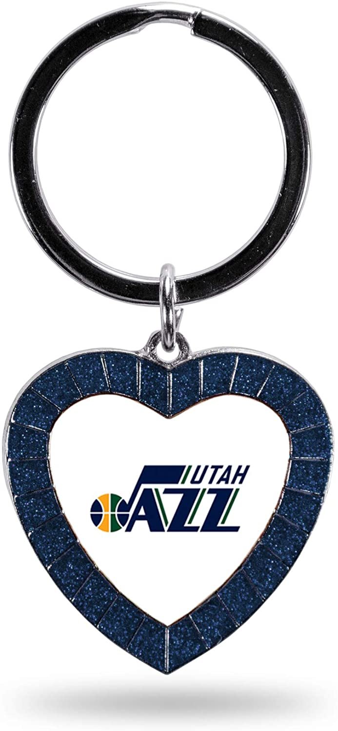 NBA Utah Jazz NBA Rhinestone Heart Colored Keychain, Navy, 3-inches in length