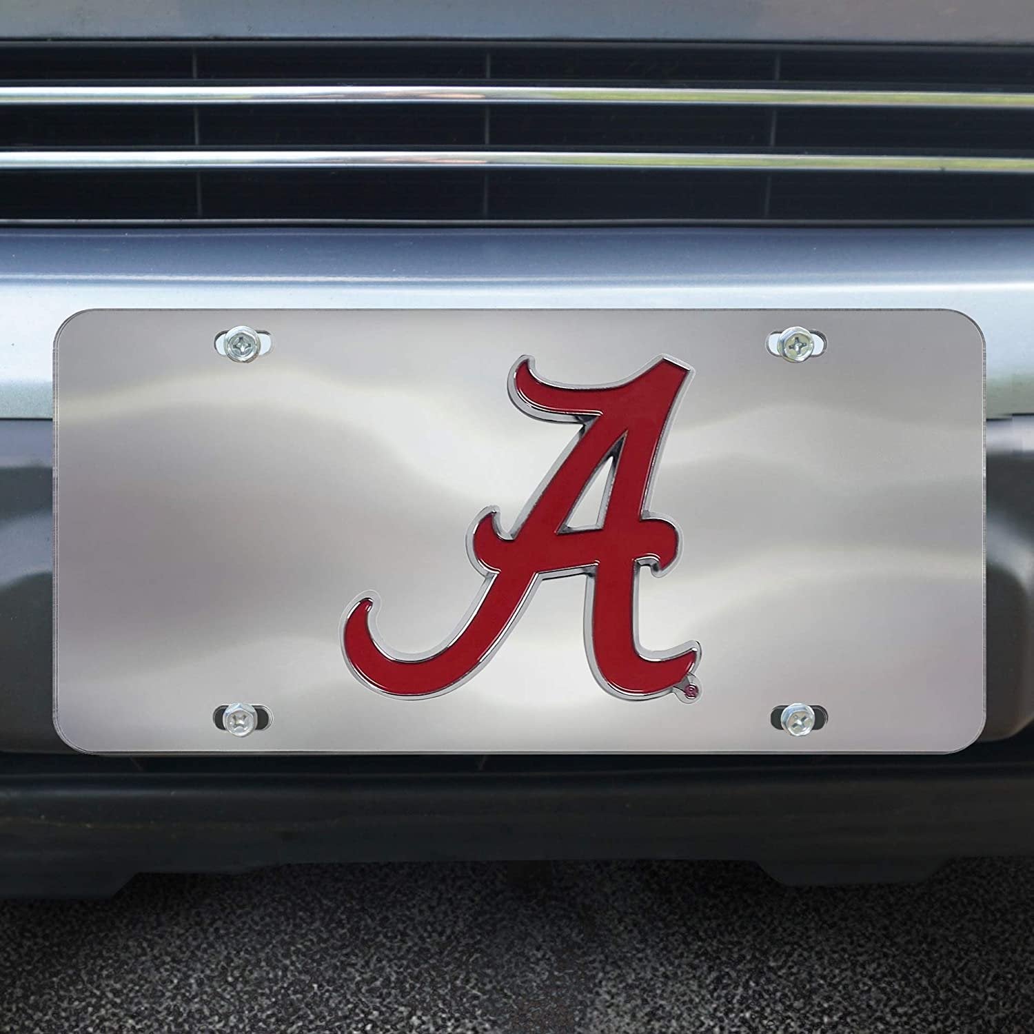 University of Alabama Crimson Tide License Plate Tag, Premium Stainless Steel Diecast, Chrome, Raised Solid Metal Color Emblem, 6x12 Inch