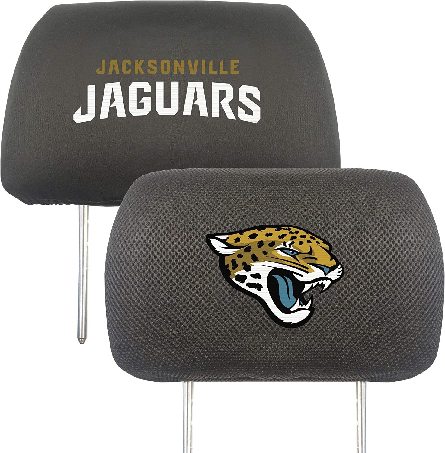 Jacksonville Jaguars Pair of Premium Embroidered Black Auto Headrest Covers 14x10 Inch Size Elastic