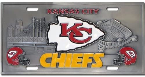 Kansas City Chiefs Zinc Metal License Plate Tag Raised 3D Details, Heavy Gauge, 6x12 Inch