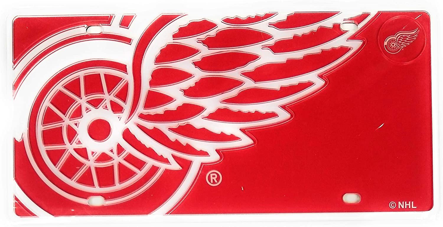 Detroit Red Wings Premium Laser Tag License Plate Mirrored Acrylic Inlaid 6x12 Inch Mega Logo Design