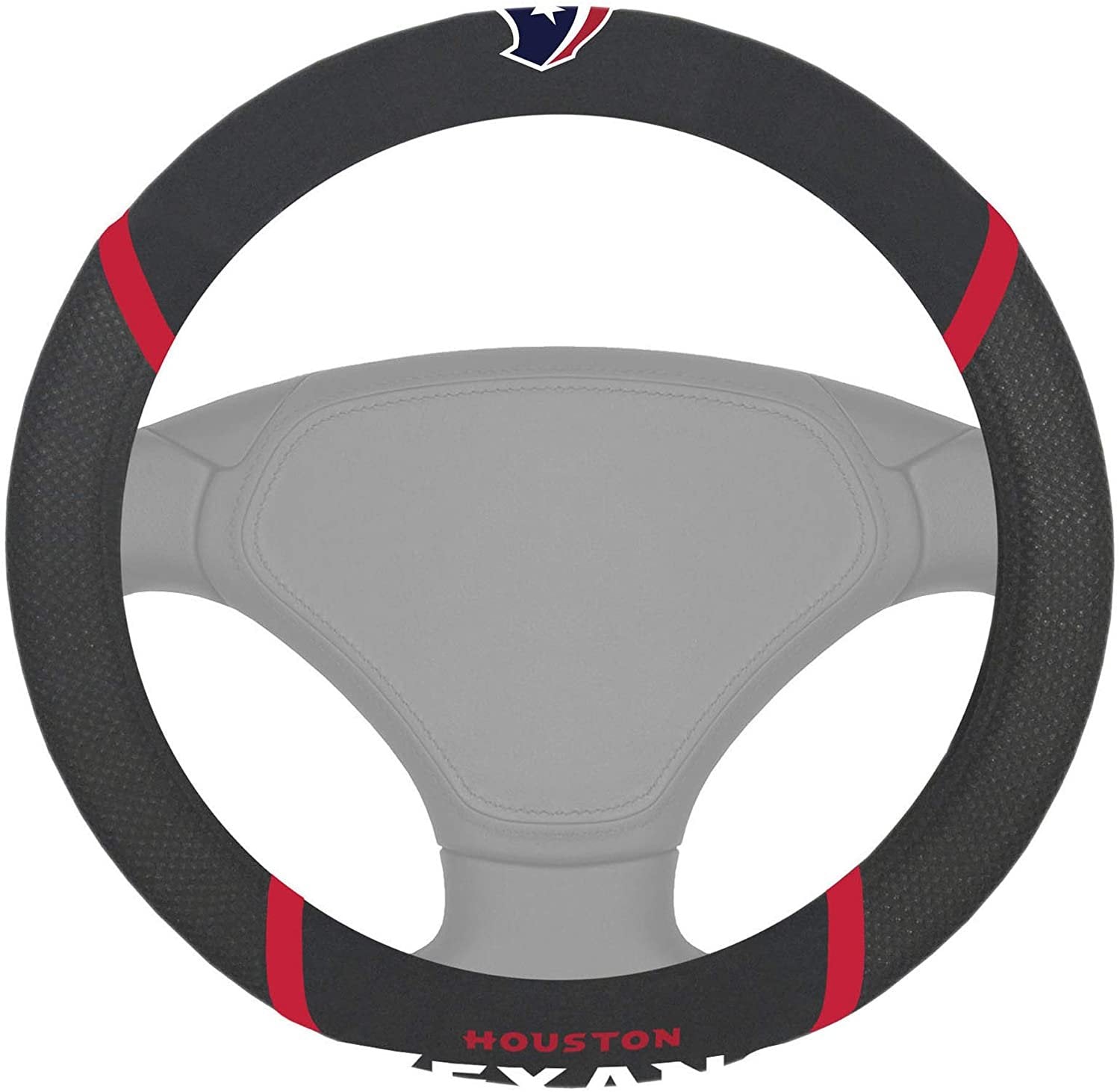 Houston Texans Premium 15 Inch Black Emroidered Steering Wheel Cover