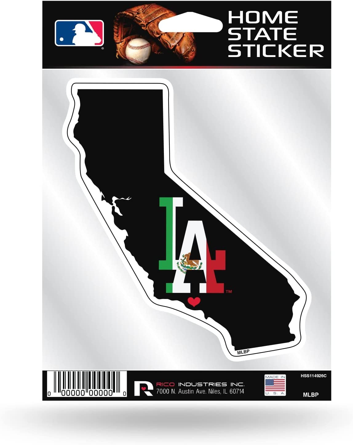 Los Angeles Dodgers 5 Inch Sticker Decal, Mexican Flag Home State Design, Flat Vinyl, Full Adhesive Backing