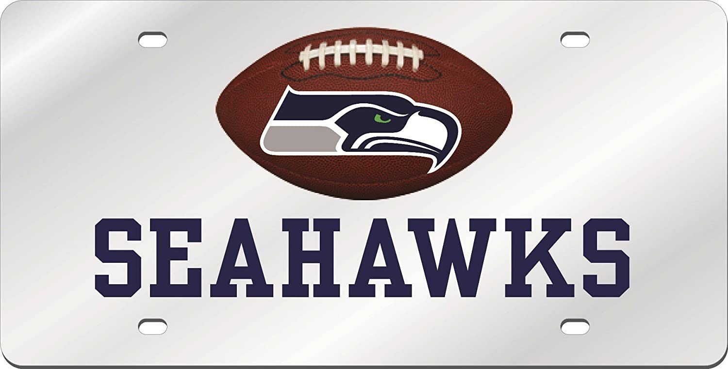 Seattle Seahawks Premium Laser Cut Tag License Plate, Football, Mirrored Acrylic Inlaid, 6x12 Inch