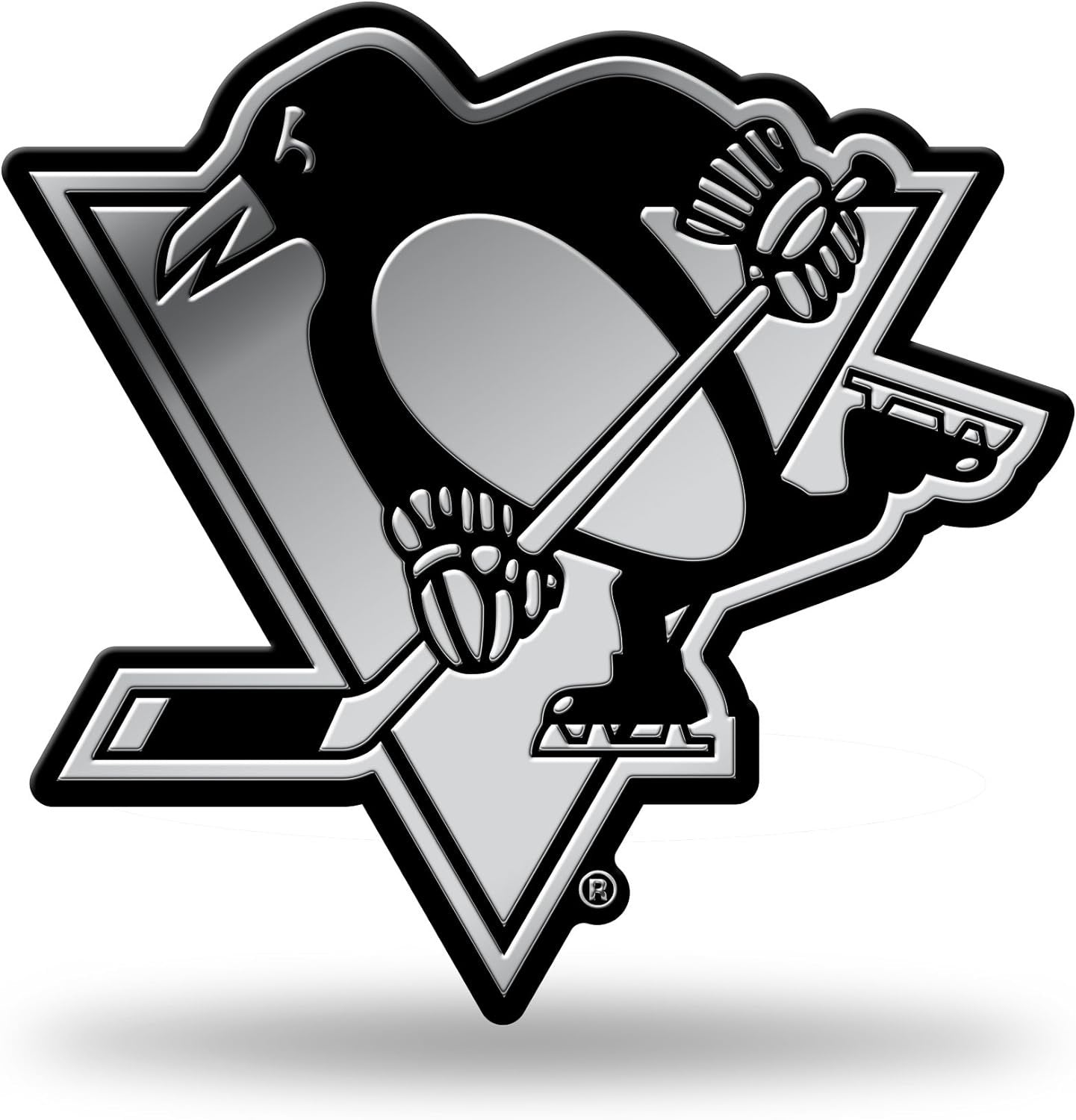 Pittsburgh Penguins Auto Emblem, Silver Chrome Color, Raised Molded Plastic, 3.5 Inch, Adhesive Tape Backing