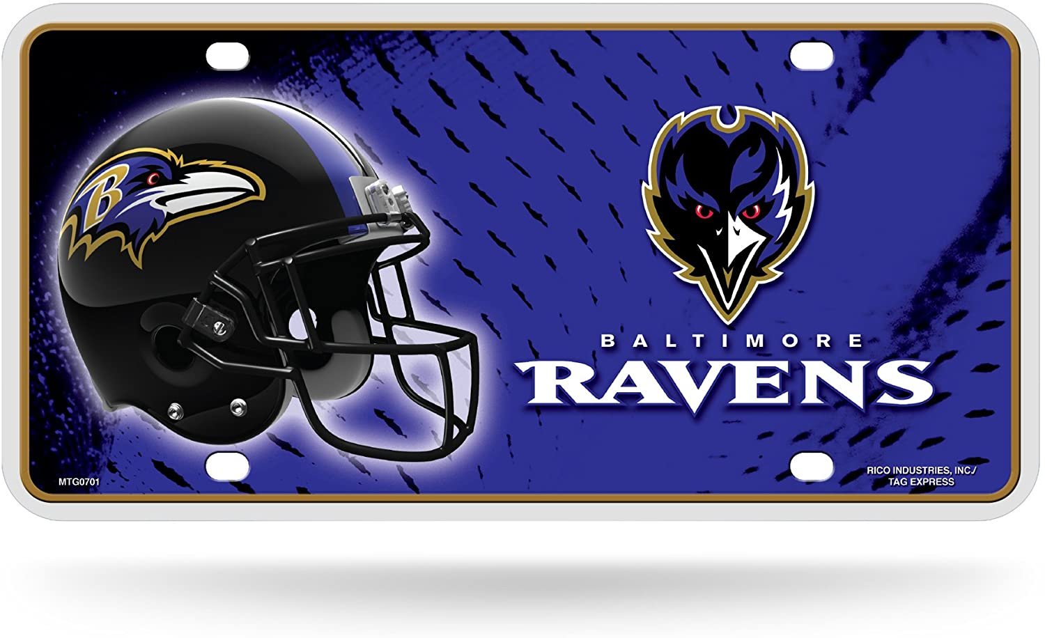 Baltimore Ravens Metal Auto Tag License Plate, Helmet Design, 12x6 Inch