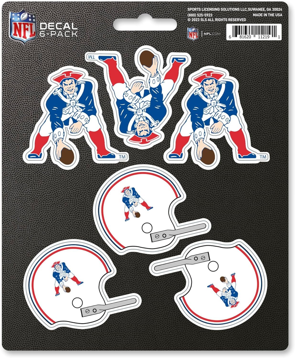 New England Patriots 6-Piece Decal Sticker Set, Vintage Retro Logo, 5x6 Inch Sheet, Gift for football fans for any hard surfaces around home, automotive, personal items