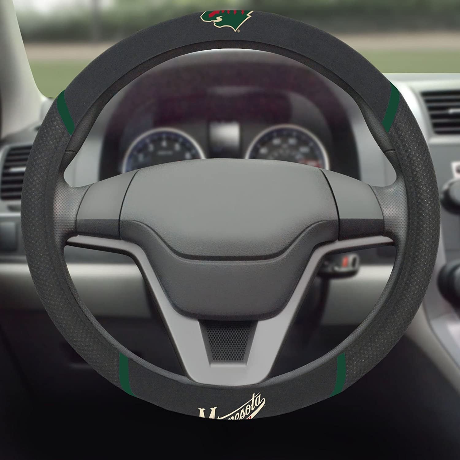 Minnesota Wild Steering Wheel Cover Premium Embroidered Black 15 Inch