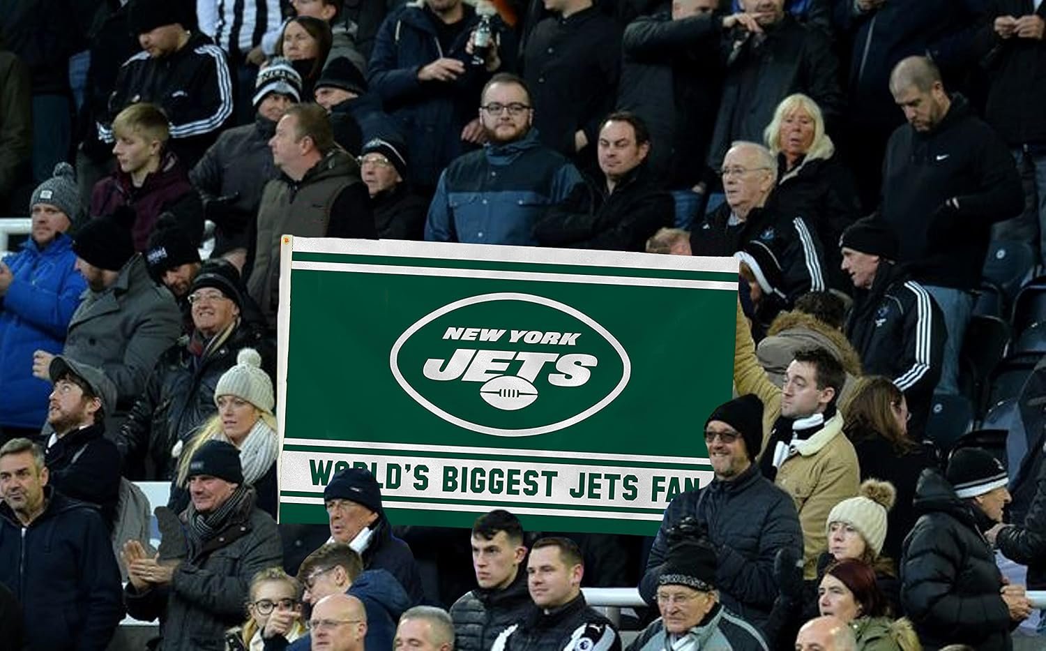 New York Jets 3x5 Feet Flag Banner, World's Biggest Fan, Metal Grommets, Single Sided, Indoor or Outdoor Use