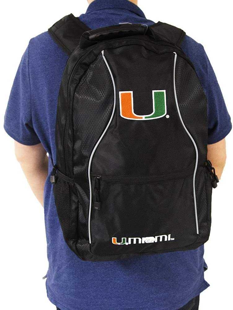 University of Miami Hurricanes Backpack Premium Heavy Duty Team Color Phenom Design, Adult 19x13x8 Inch