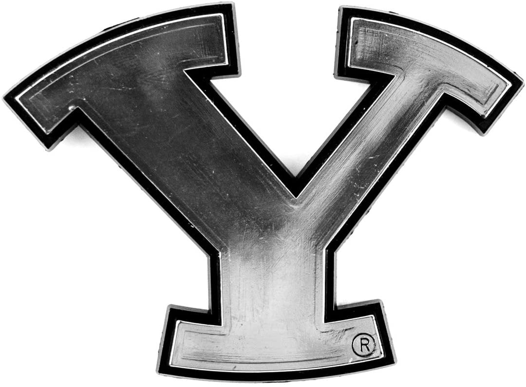 Brigham Young University BYU Cougars Auto Emblem, Plastic Molded, Silver Chrome Color, Raised 3D Effect, Adhesive Backing