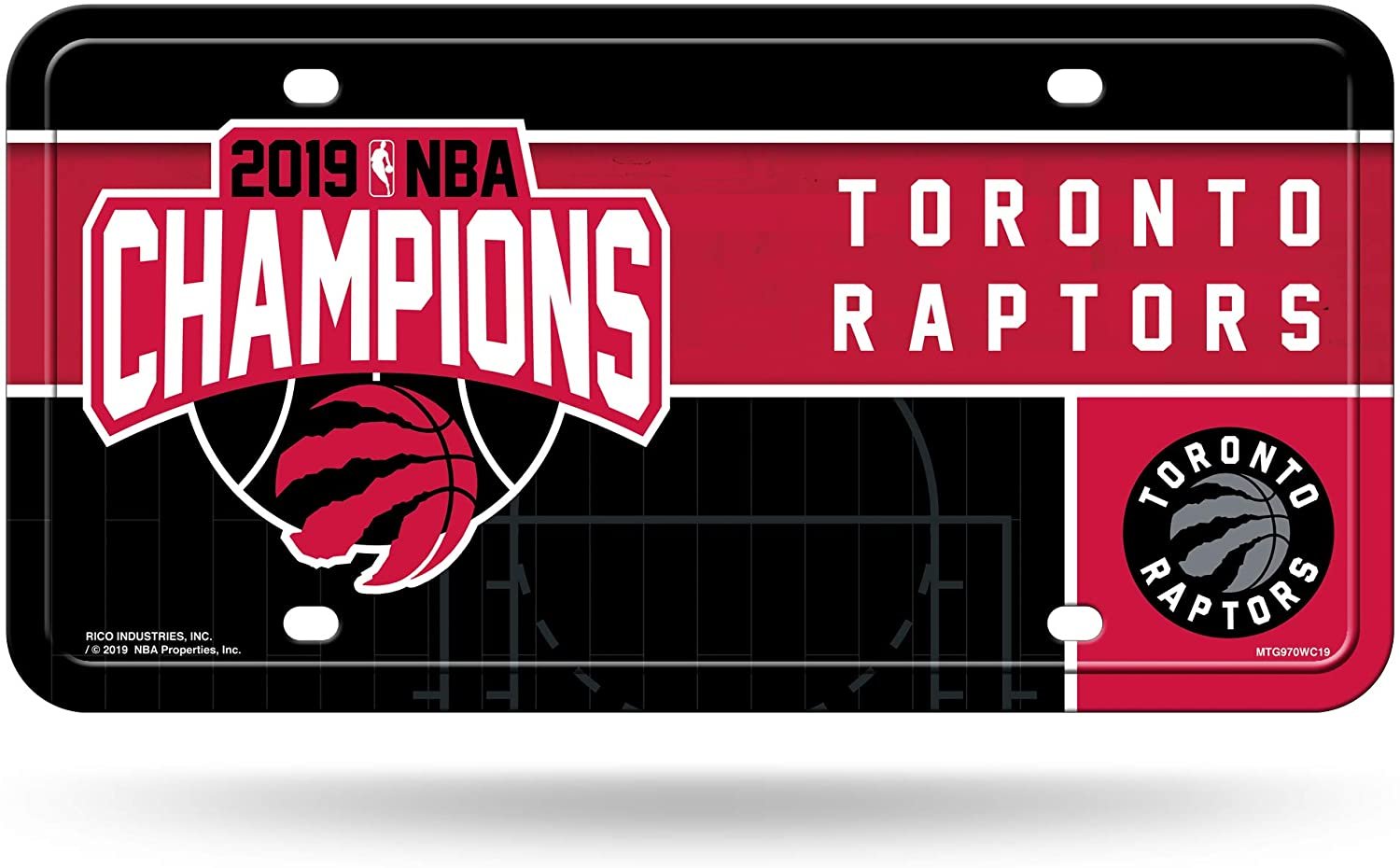 Toronto Raptors Metal Auto Tag License Plate, 2019 Champions, 6x12 Inch