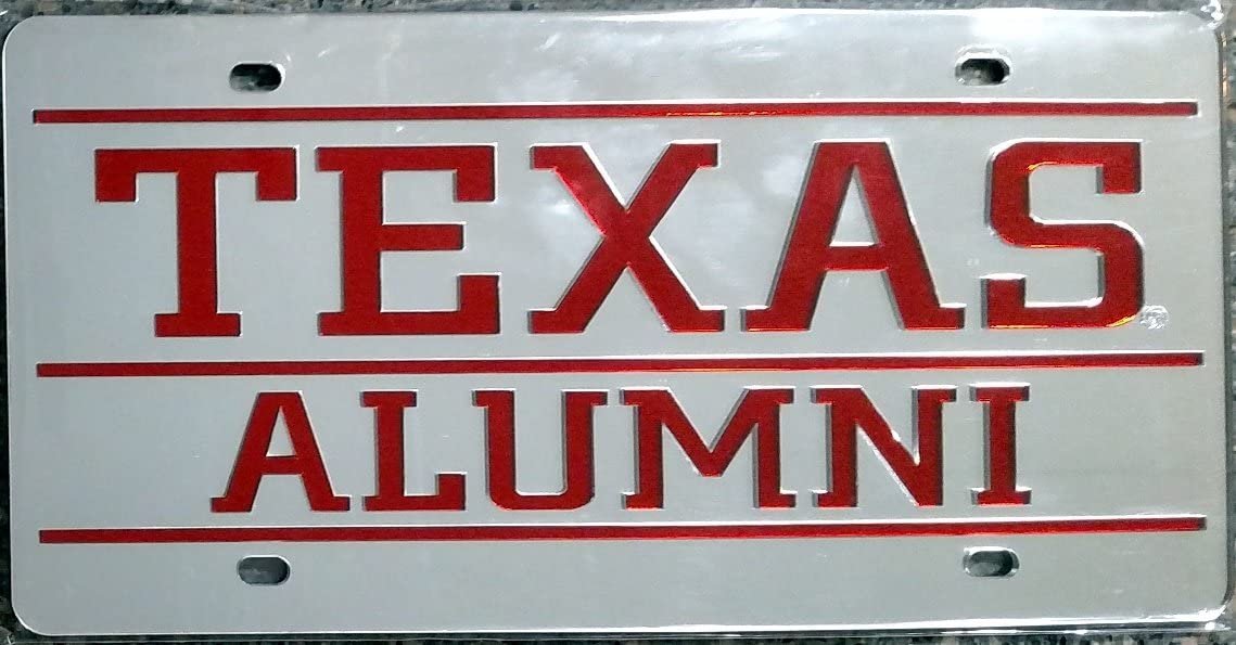 University of Texas Longhorns Alumni Laser Cut Tag License Plate, Mirrored Acrylic Inlaid, 6x12 Inch