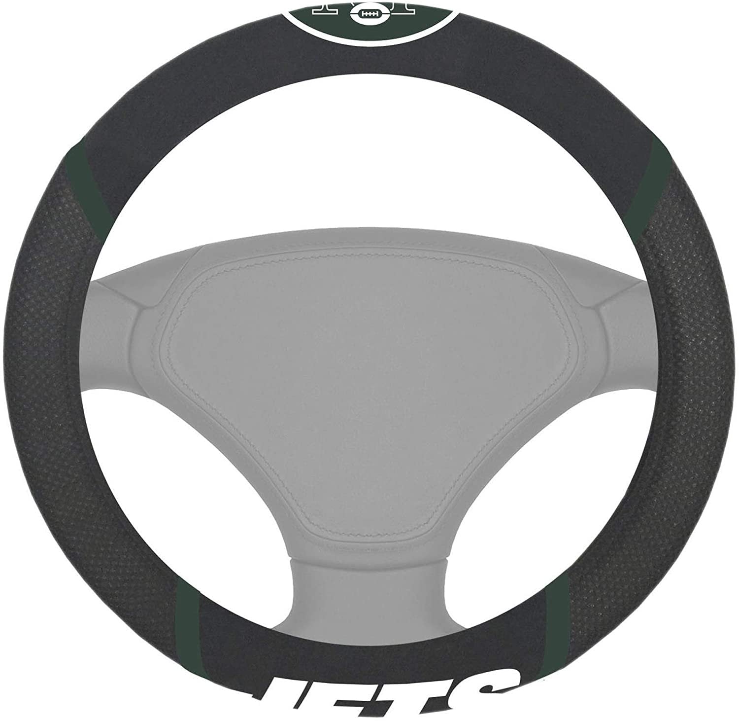New York Jets Steering Wheel Cover Premium Black Embroidered 15 Inch