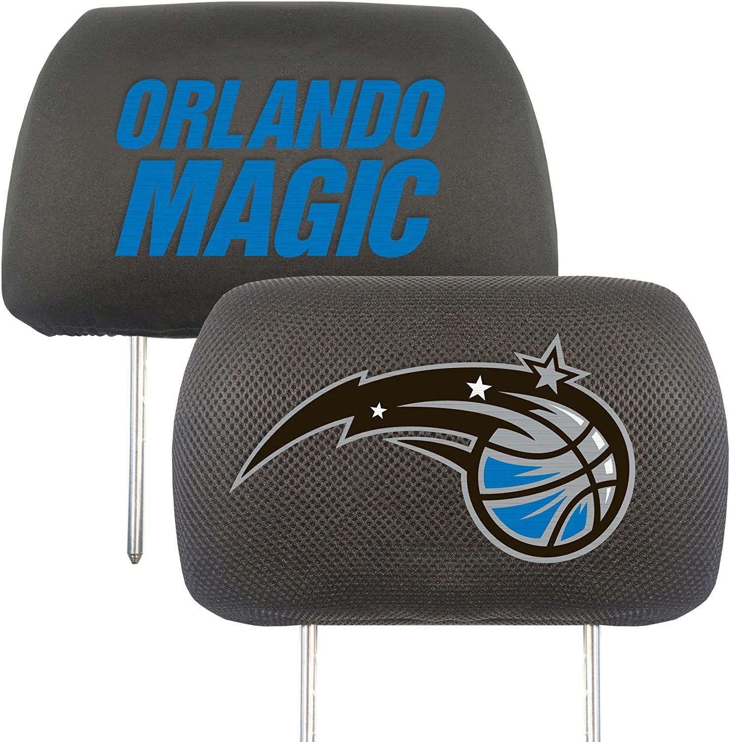 Orlando Magic Pair of Premium Auto Head Rest Covers, Embroidered, Black Elastic, 14x10 Inch