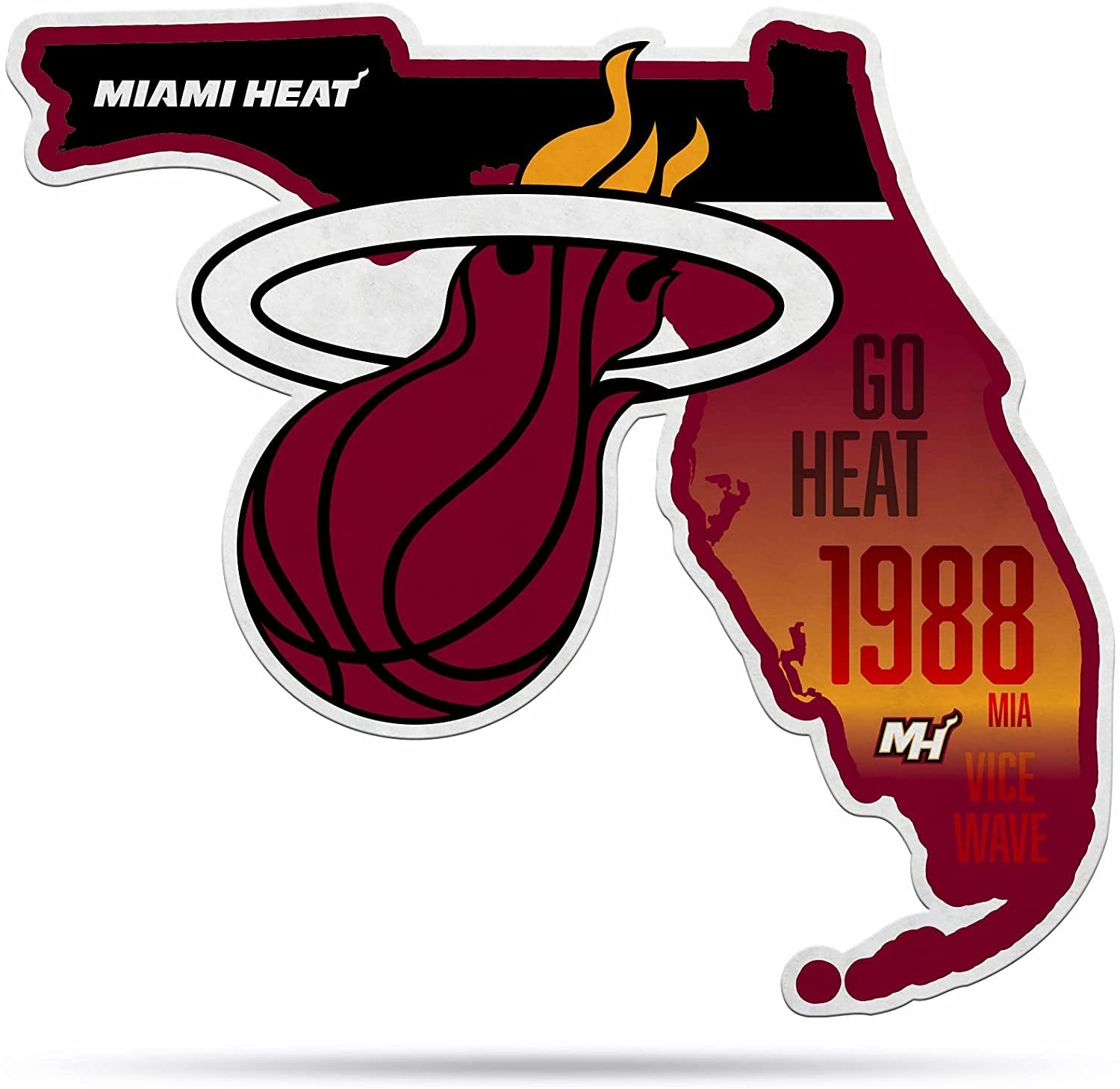 Miami Heat Soft Felt Pennant, State Design, Shape Cut, 18 Inch, Easy To Hang