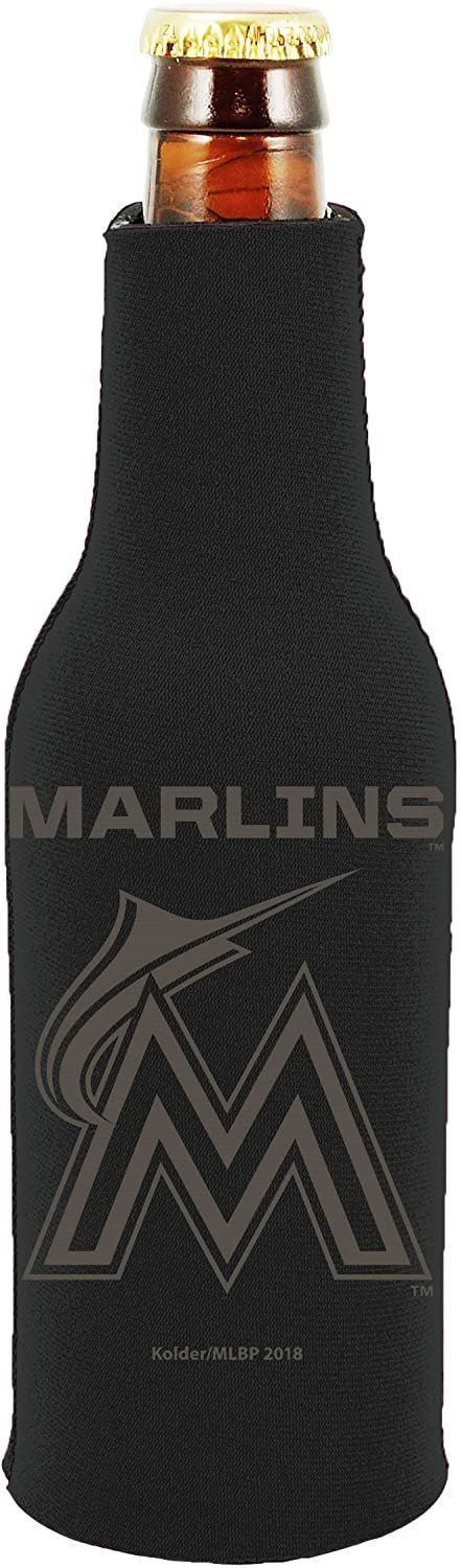 Miami Marlins 2-Pack Tonal Black Design Zipper Bottle Beverage Insulator Neoprene Holder Baseball