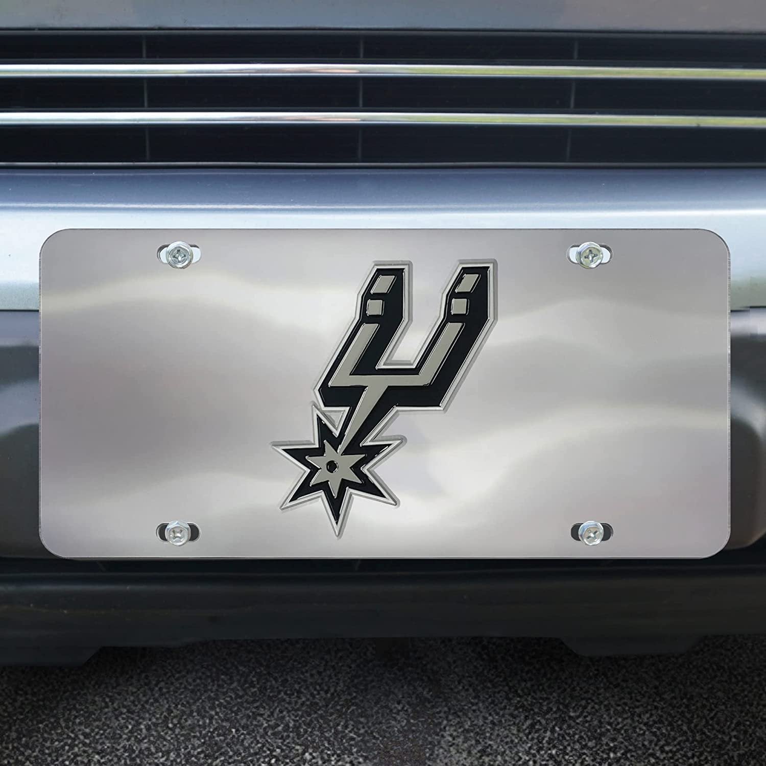 San Antonio Spurs License Plate Tag, Premium Stainless Steel Diecast, Chrome, Raised Solid Metal Color Emblem, 6x12 Inch