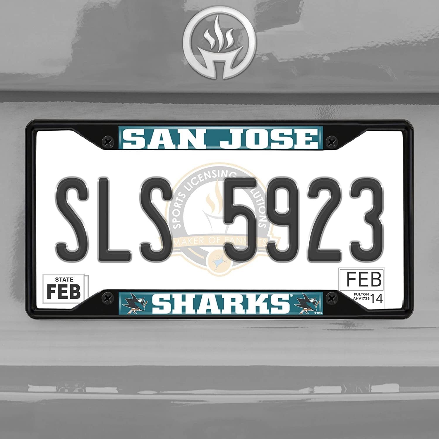 San Jose Sharks Black Metal License Plate Frame Tag Cover, 6x12 Inch
