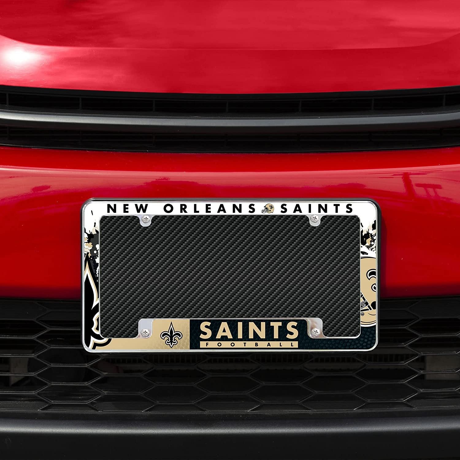 New Orleans Saints Metal License Plate Frame Tag Cover All Over Design EZ View