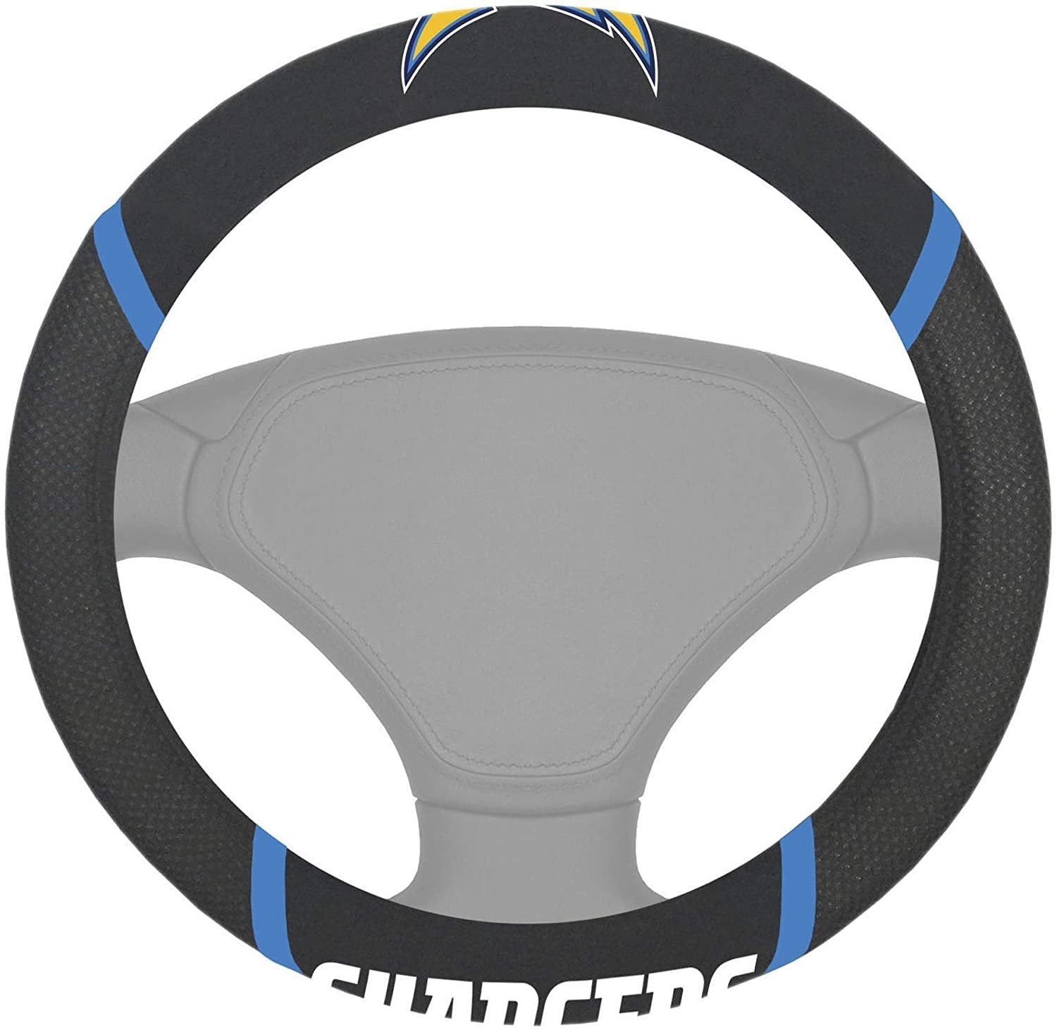 Los Angeles Chargers Steering Wheel Cover Premium Embroidered Black 15 Inch