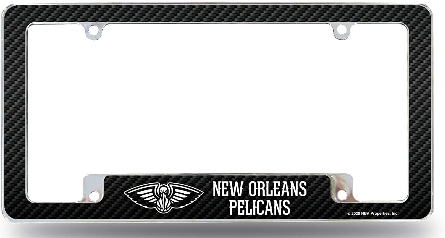 New Orleans Pelicans Metal License License Plate Frame Tag Cover, Carbon Fiber Style, 12x6 Inch