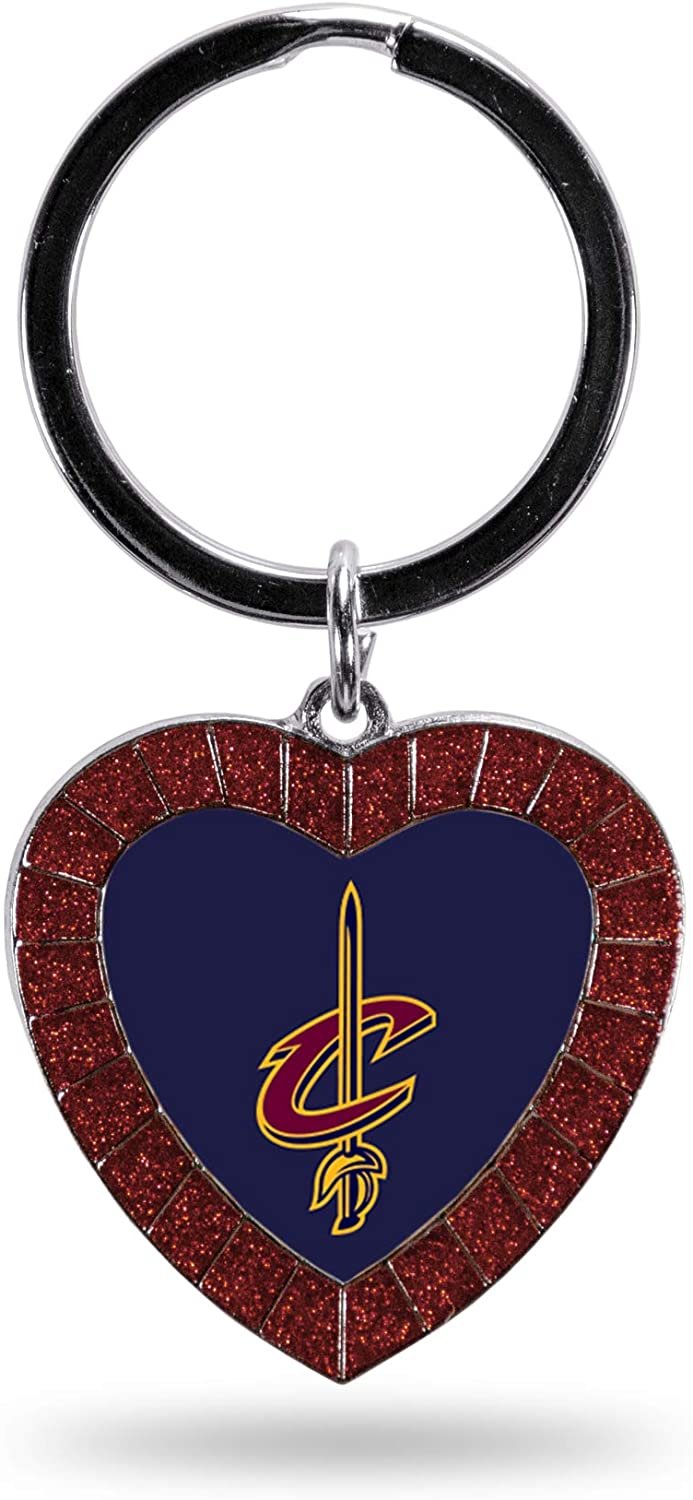 Cleveland Cavaliers Metal Keychain Rhinestone Colored Heart Shape