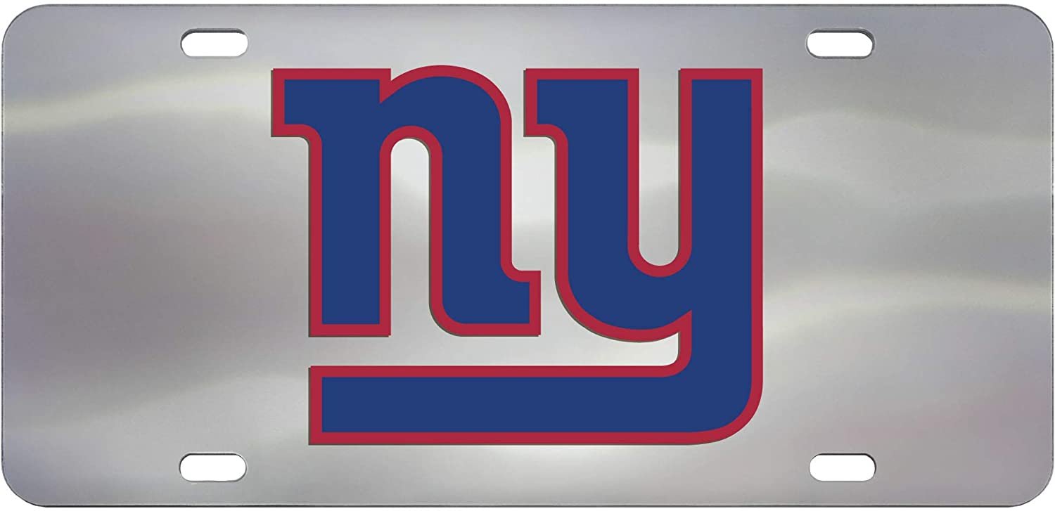 New York Giants License Plate Tag, Premium Stainless Steel Diecast, Chrome, Raised Solid Metal Color Emblem, 6x12 Inch