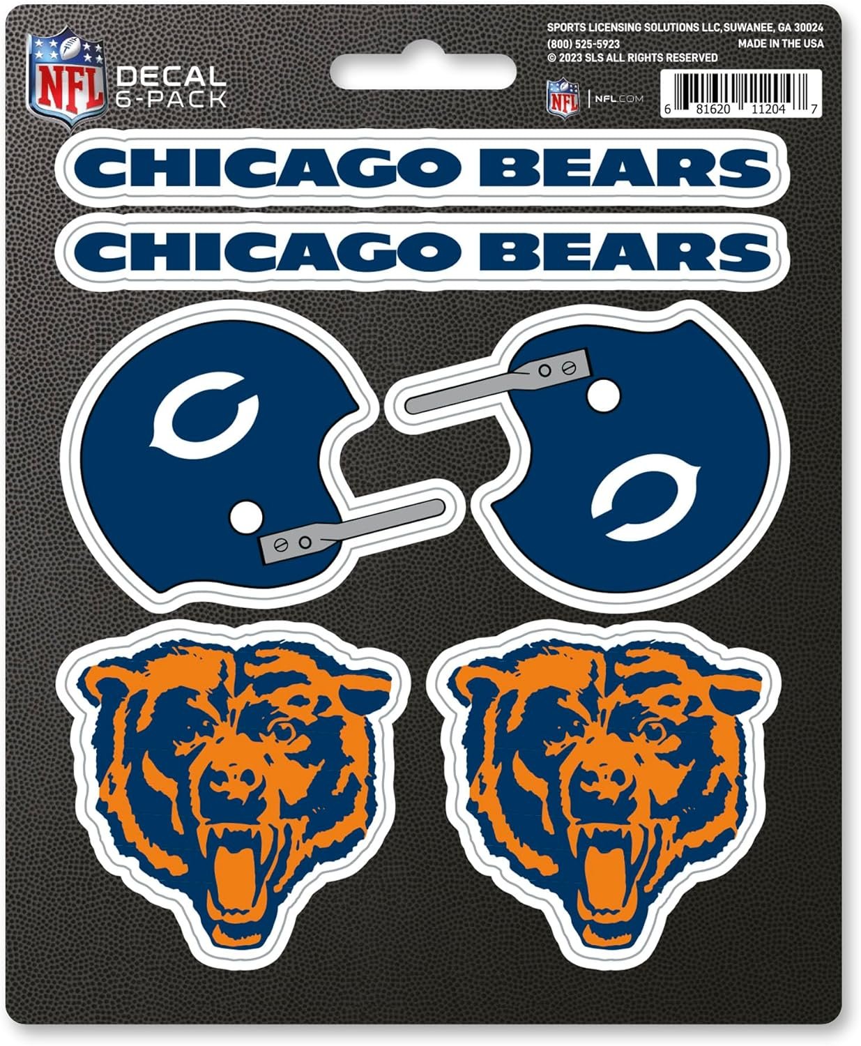 Chicago Bears 6-Piece Decal Sticker Set, Vintage Retro Logo, 5x6 Inch Sheet, Gift for football fans for any hard surfaces around home, automotive, personal items