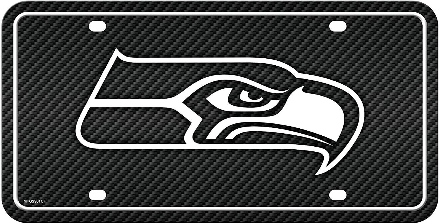 Seattle Seahawks Metal Auto Tag License Plate, Carbon Fiber Design, 6x12 Inch