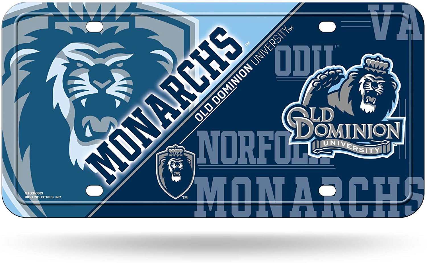 Old Dominion University Monarchs Metal Auto Tag License Plate, Split Design, 6x12 Inch