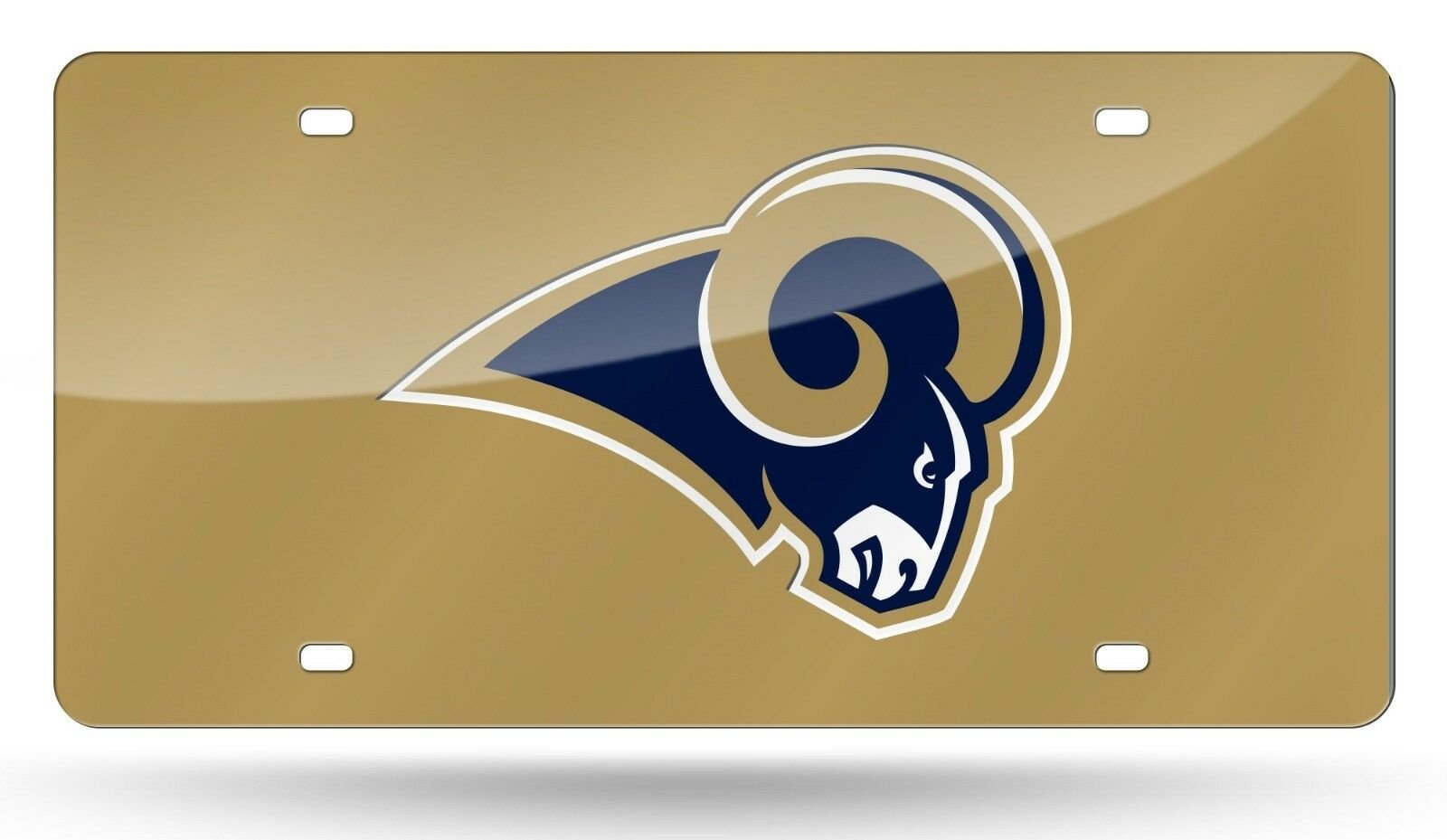 Los Angeles Rams Premium Laser Cut Tag License Plate, Gold Retro Logo, Mirrored Inlaid Acrylic, 12x6 Inch