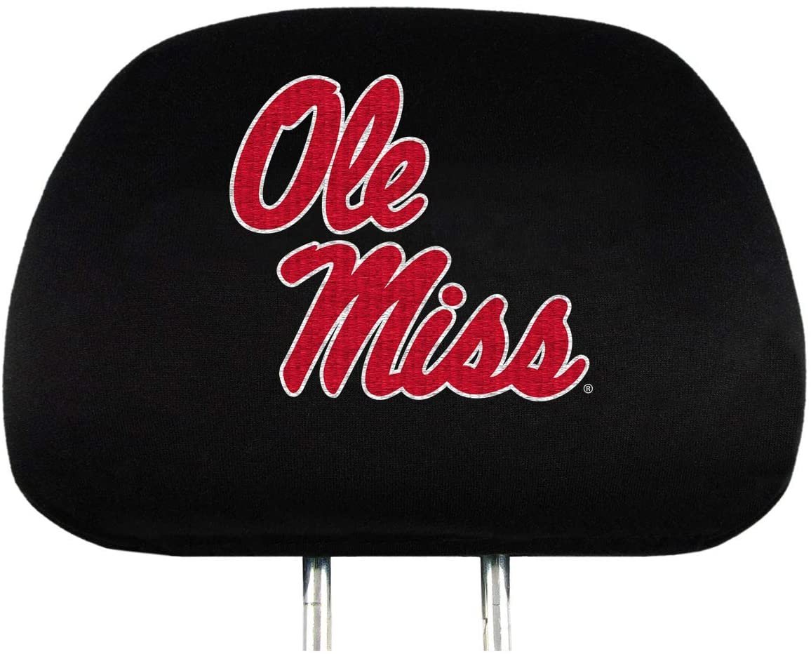 University of Mississippi Rebels Ole Miss Premium Pair of Auto Head Rest Covers, Black, Elastic, 10x14 Inch