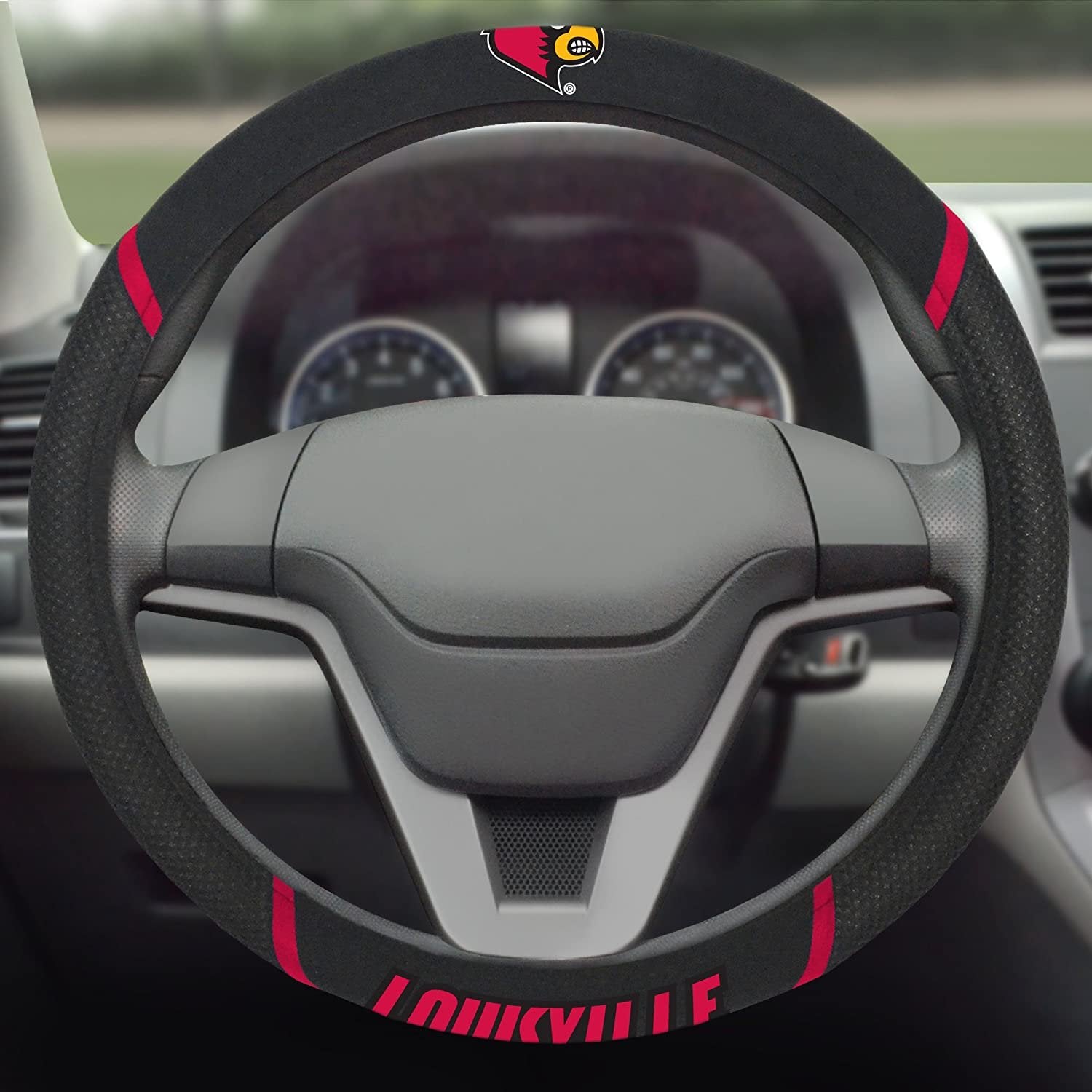 Louisville Cardinals Steering Wheel Cover Embroidered Black 15 Inch University of