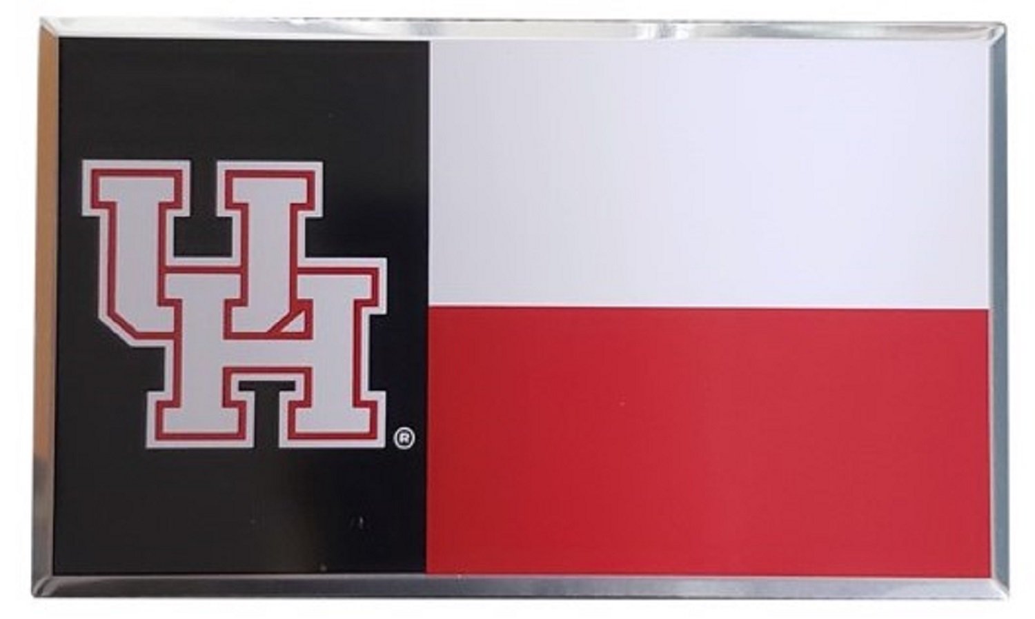 University of Houston Cougars Aluminum Auto Emblem Raised Metal Decal Texas State Flag 3.75x2.25 Inch