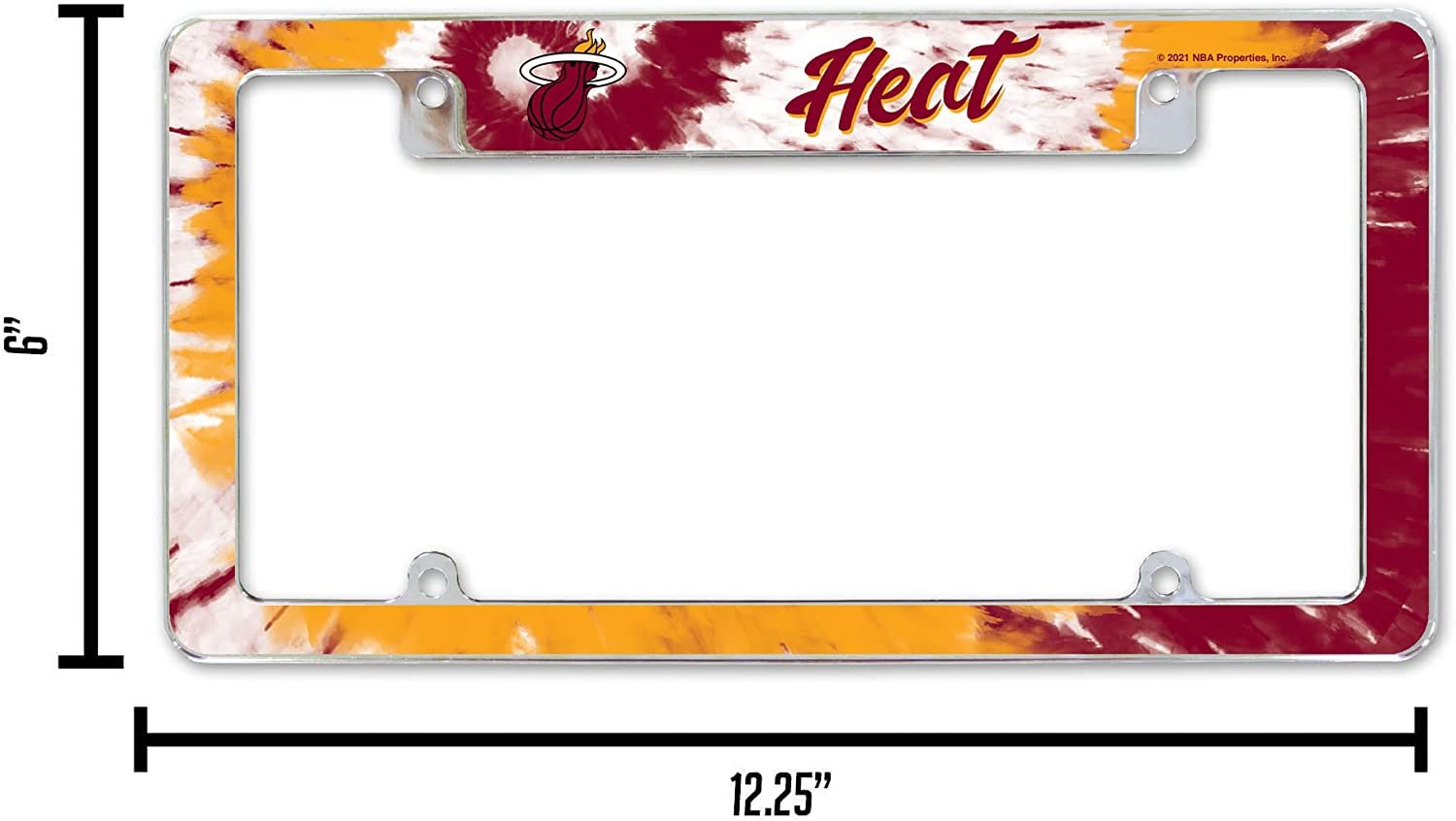 Miami Heat Metal License Plate Frame Chrome Tag Cover Tie Dye Design 6x12 Inch