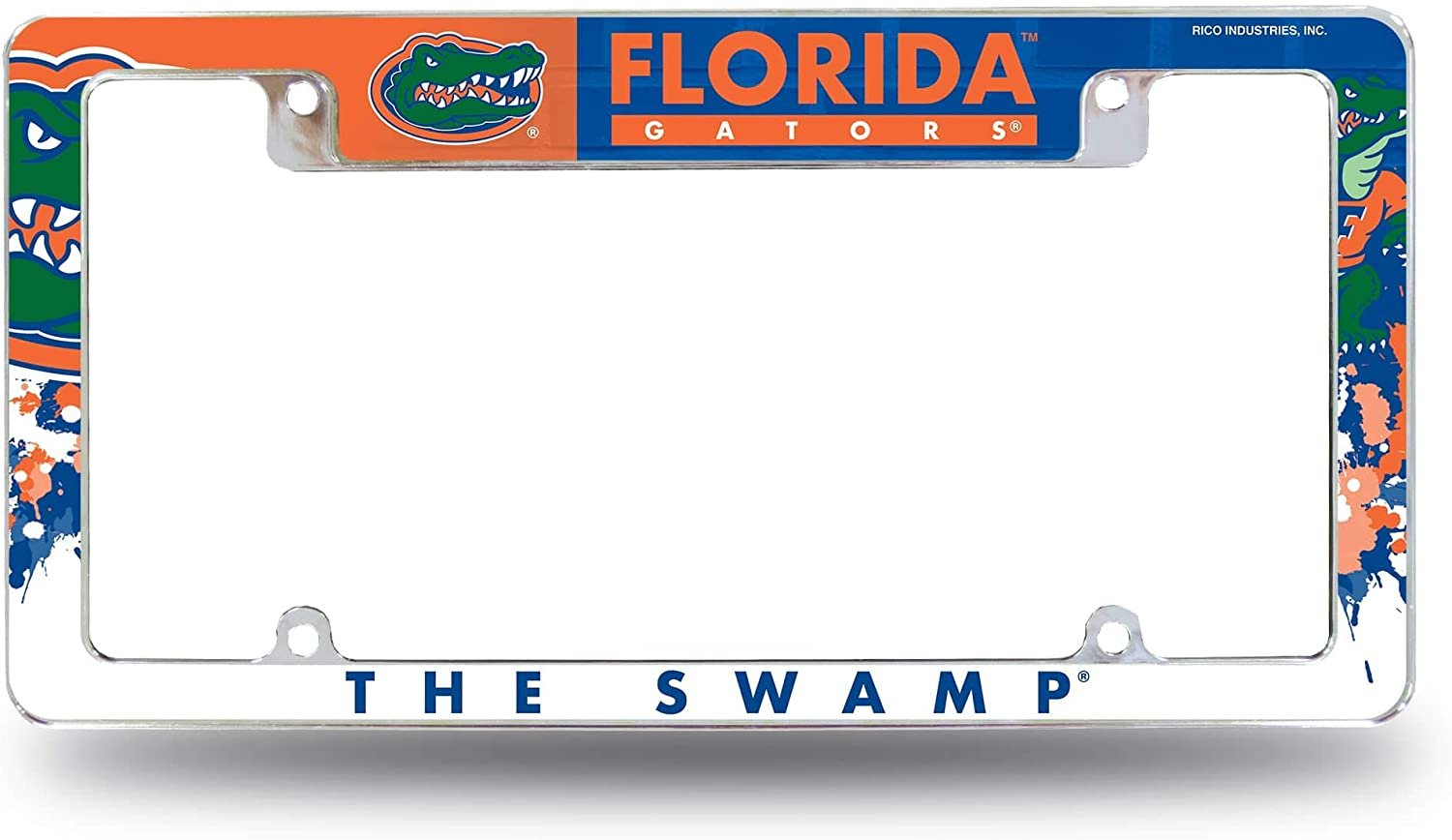 University of Florida Gators Metal License Plate Frame Chrome Tag Cover, All Over Design, 6x12 Inch