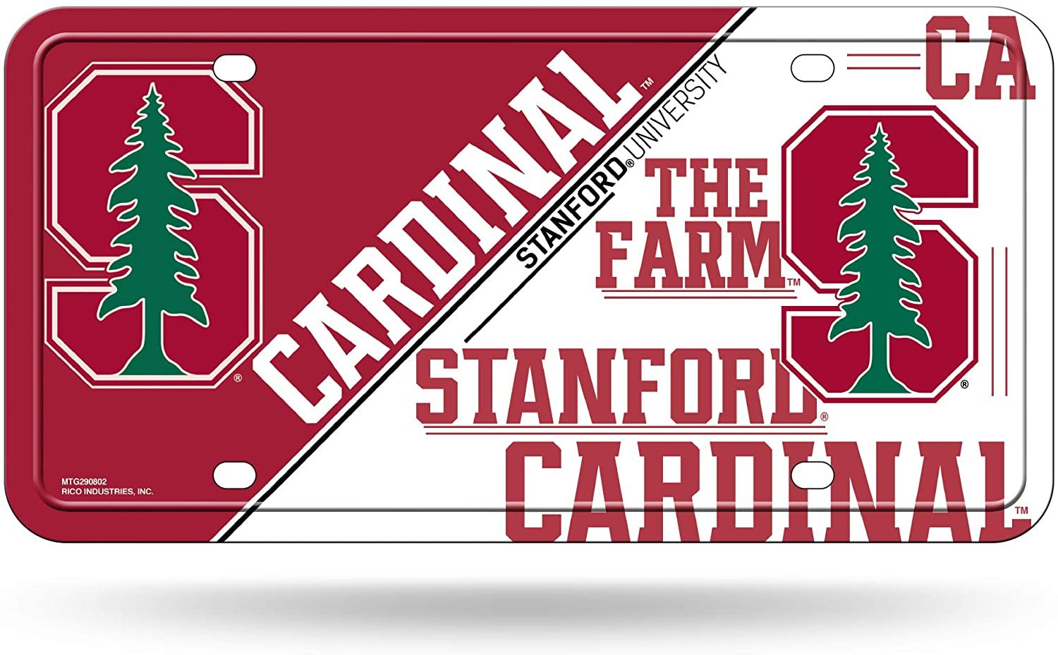 Stanford University Cardinal Metal Auto Tag License Plate, Split Design, 6x12 Inch